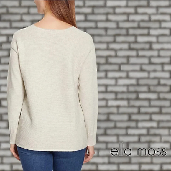 Ella Moss | Long Sleeved Ribbed V-Neck Sweater | Grey | NWT - Picture 2 of 4